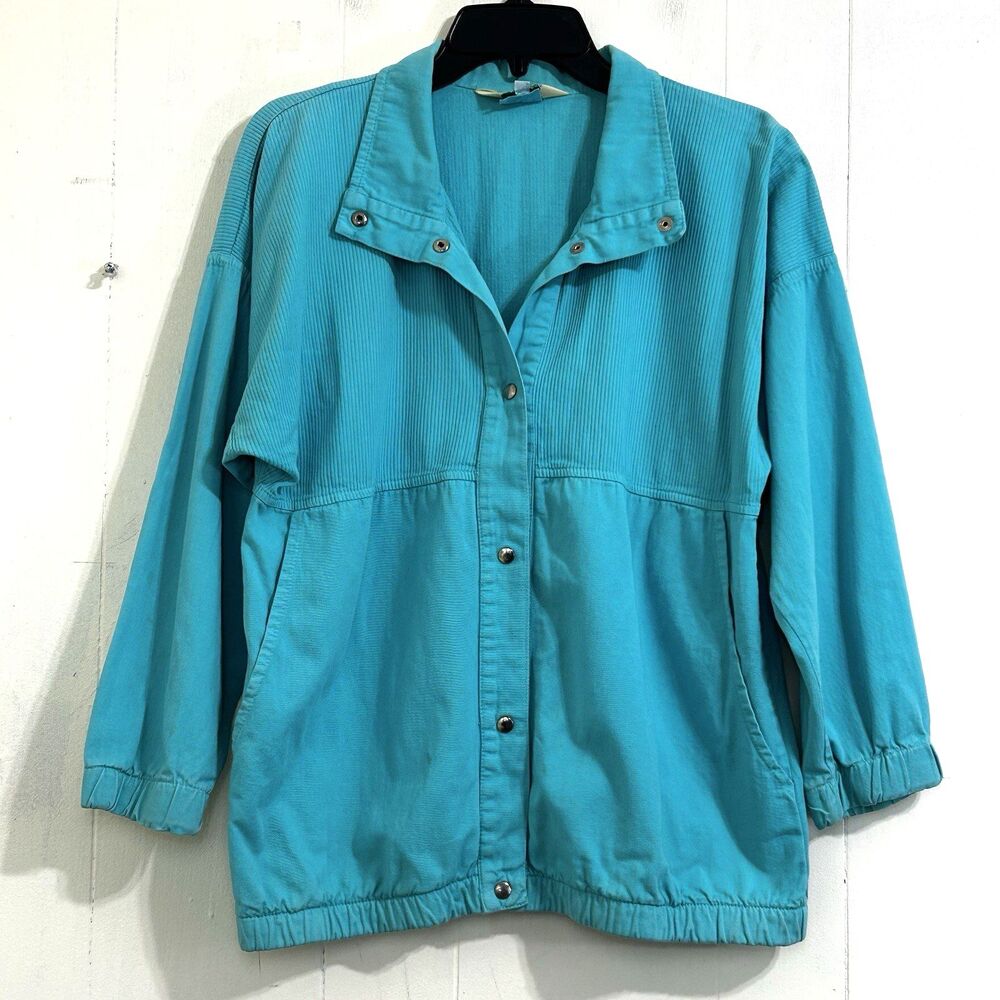 L.l Bean 80s Jacket Size Medium Aqua Teal Cotton Edelman Sleeves With Pockets.